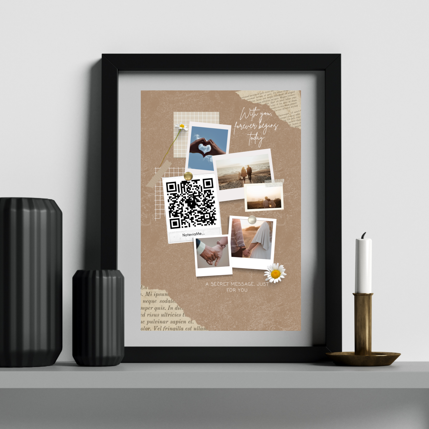 With You, Forever Begins – Romantic Love QR Poster | Digital Wall Art