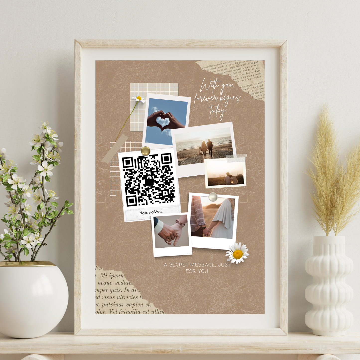 With You, Forever Begins – Romantic Love QR Poster | Digital Wall Art
