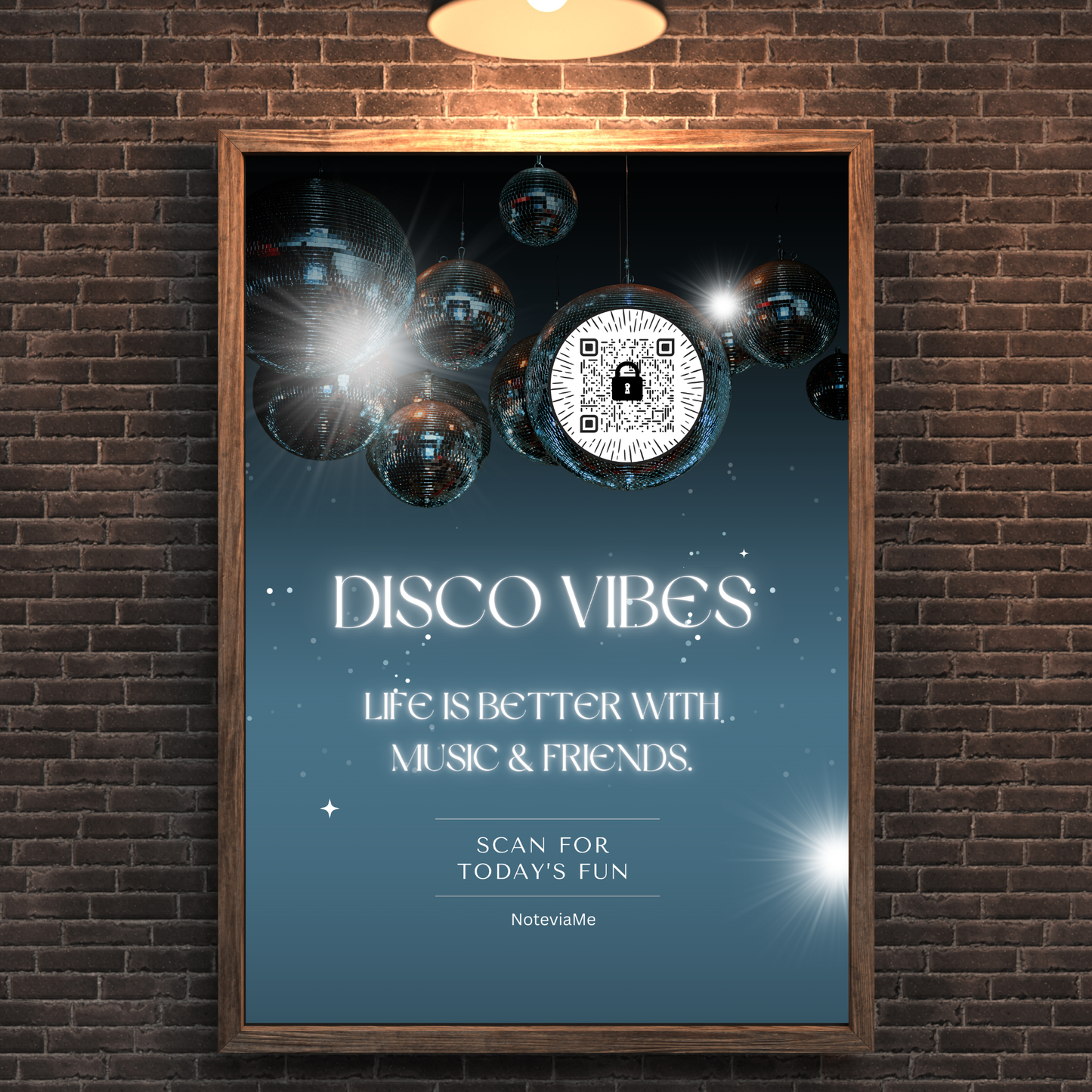 Disco Vibes Poster – Life Is Better with Music & Friends | QR Code Digital Wall Art