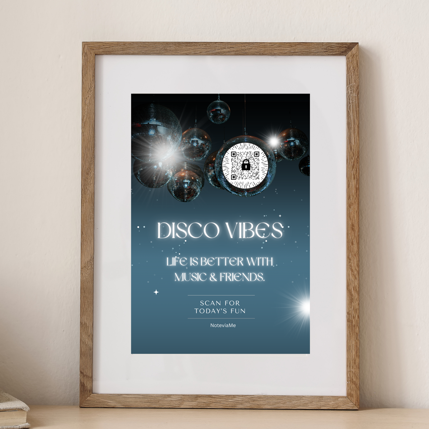 Disco Vibes Poster – Life Is Better with Music & Friends | QR Code Digital Wall Art