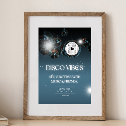 Disco Vibes Poster – Life Is Better with Music & Friends | QR Code Digital Wall Art