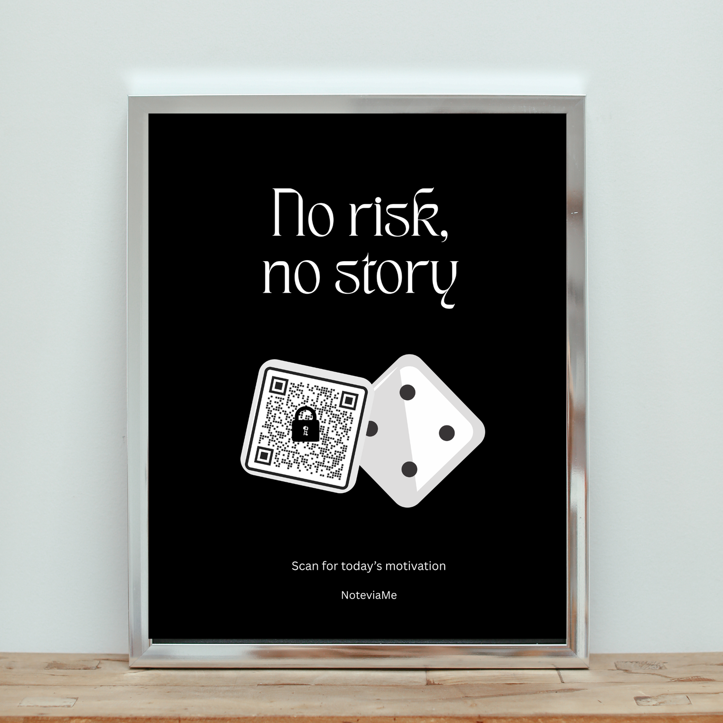 Motivational Poster – “No Risk, No Story” | Digital Wall Art with QR Code Inspiration
