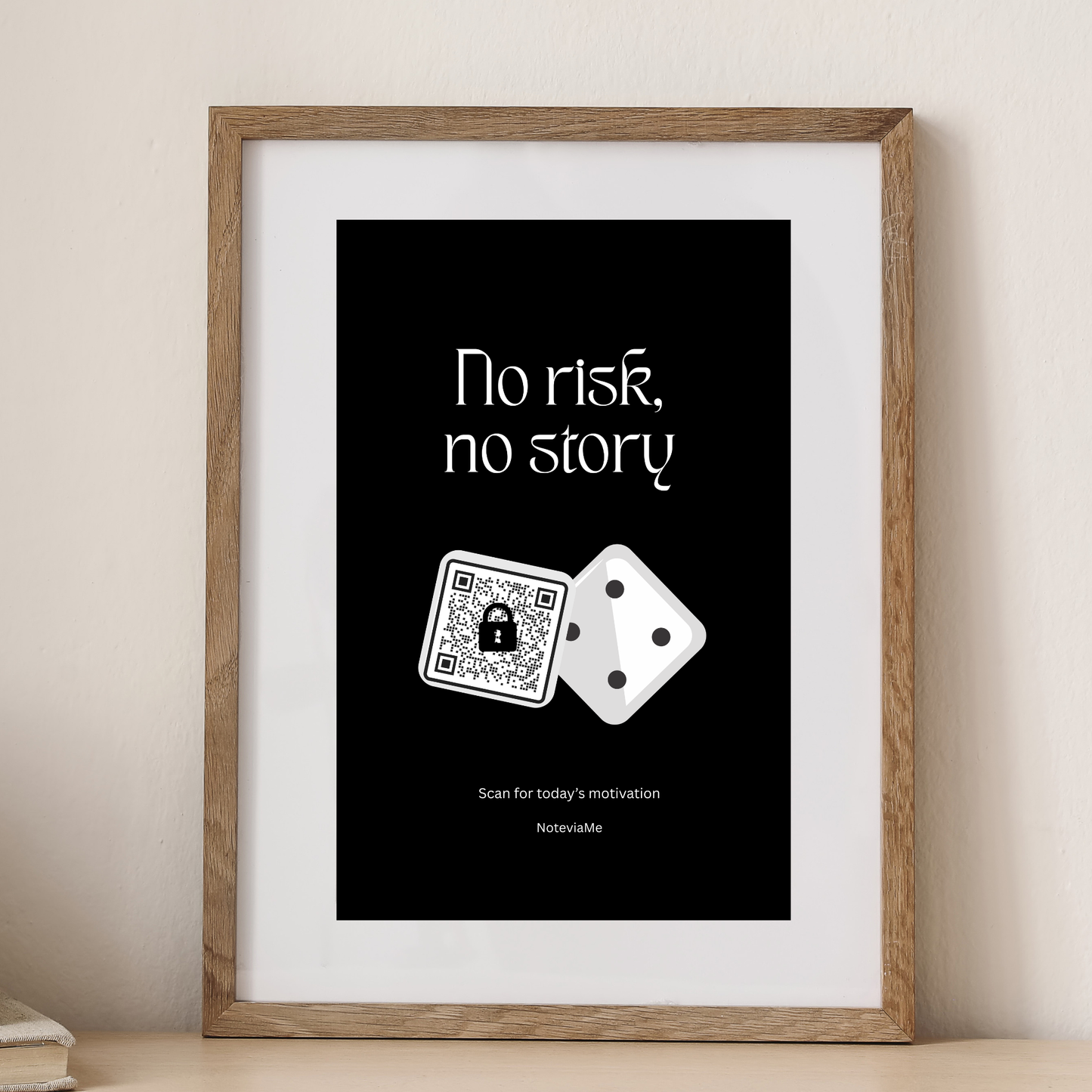 Motivational Poster – “No Risk, No Story” | Digital Wall Art with QR Code Inspiration